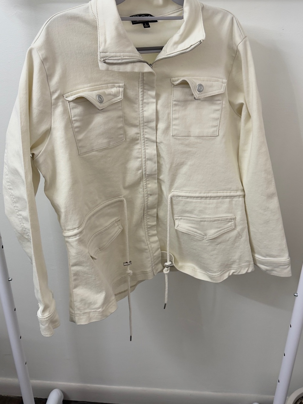 DG2 by Diane Gilman Cream Utility Jacket with Drawstring Waist